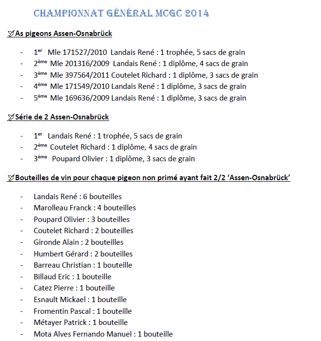 R&eacute;compenses 2014